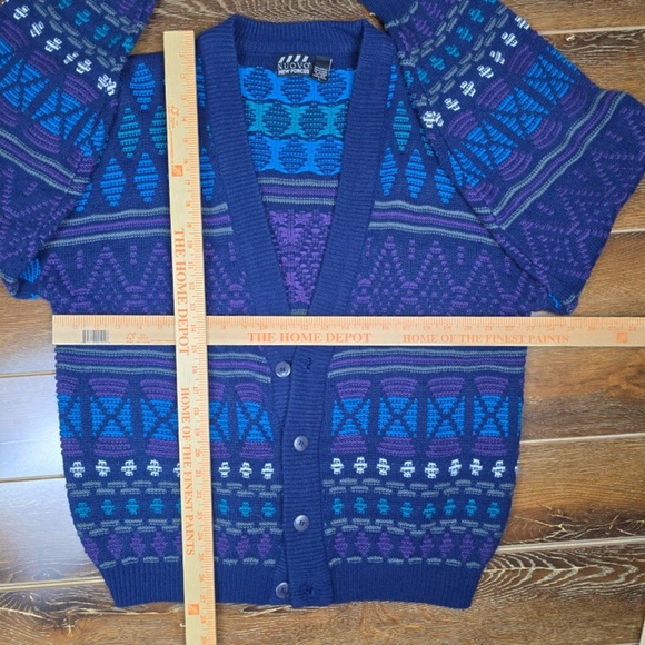 Vintage 90’s Nuovo New Forces Large Knit Sweater Button Blue Geometric Cardigan - Picture 7 of 7
